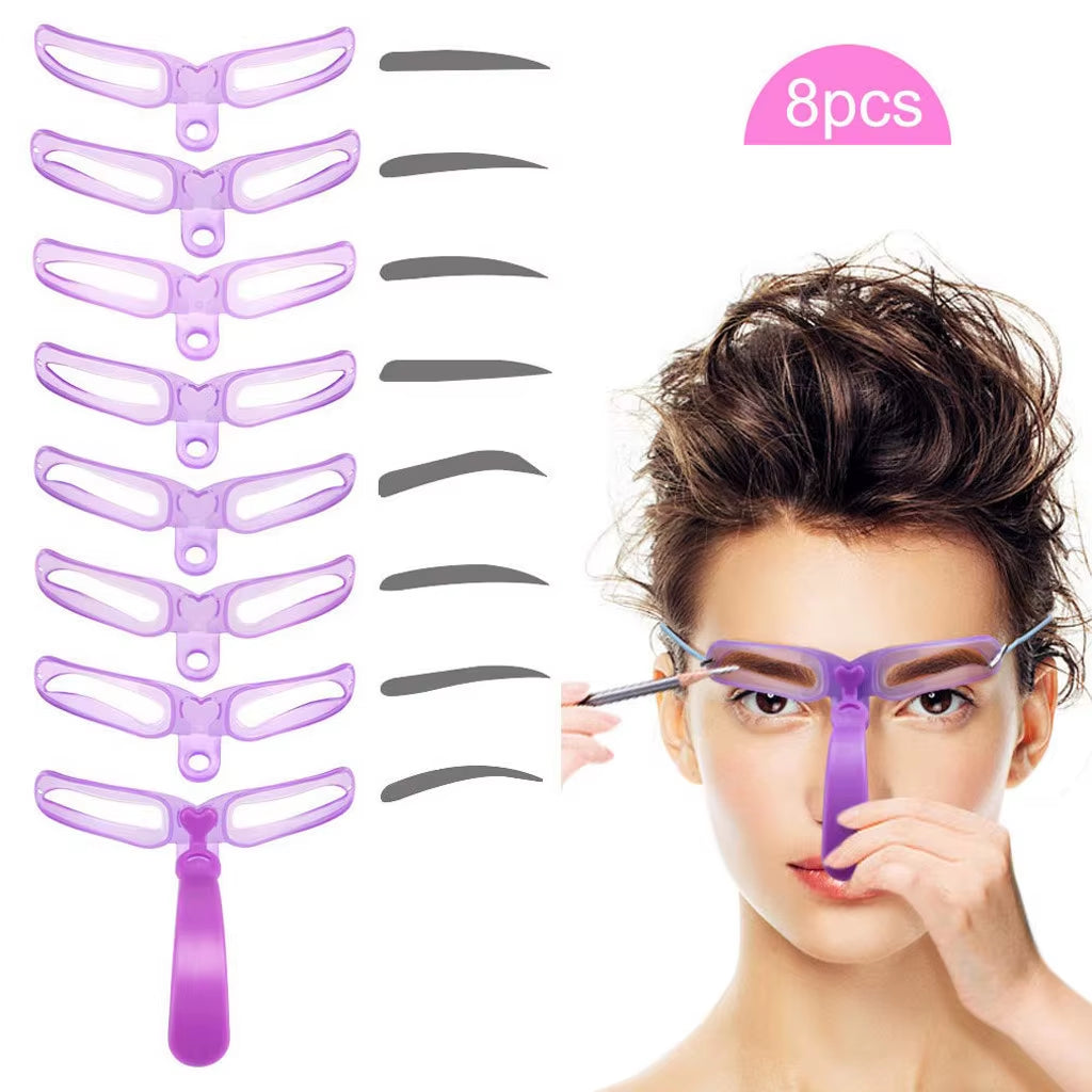 8 In1 Eyebrow Shaping Template Reusable Eyebrows Shaper Stencils Kit Grooming Card Definition Brow Makeup Tools Accessories