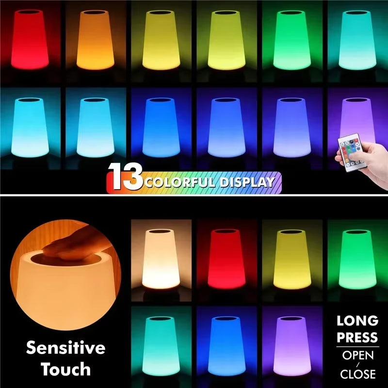 UniSell™  RGB Touch Night Light – 13 Colors, Dimmable & Rechargeable