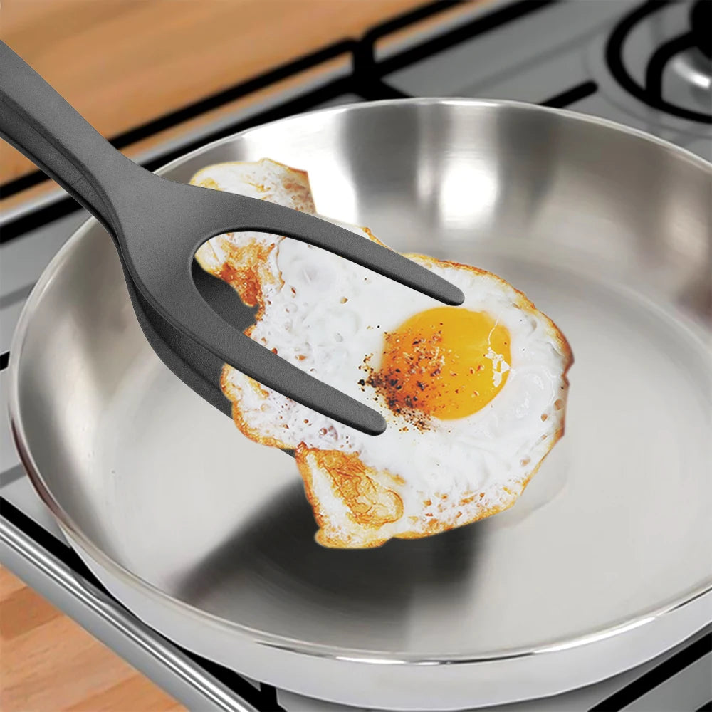 Flip Grip™ - 2-in-1 Nylon Grip Flip Tongs and Egg/Steak Spatula Tongs with Clamp for Pancakes and Fried Foods