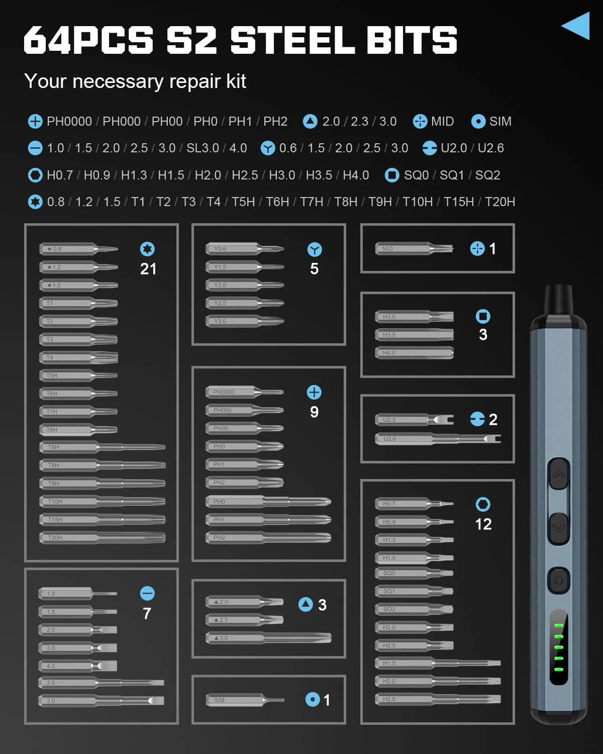 UniSell™   68-Piece Electric Screwdriver Kit with 5 Adjustable Torque Settings