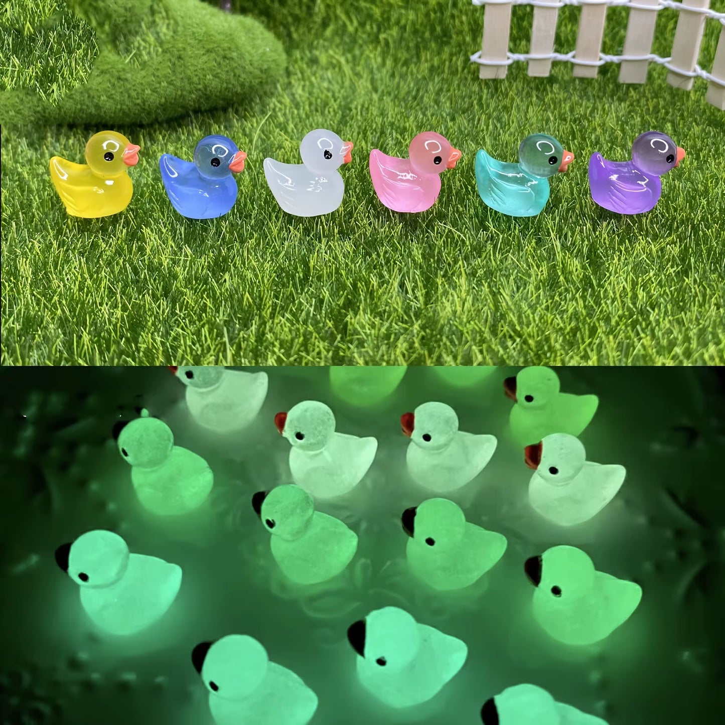 50PCS Glowing Mini Resin Little Ducks Moss Microlandscape Miniature Duck Figurines Fairy Garden Accessories Home Decor