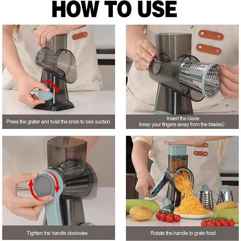 UniSell™ Multi-Function Rotary Grater: Cheese, Vegetables, and Nut Grinder